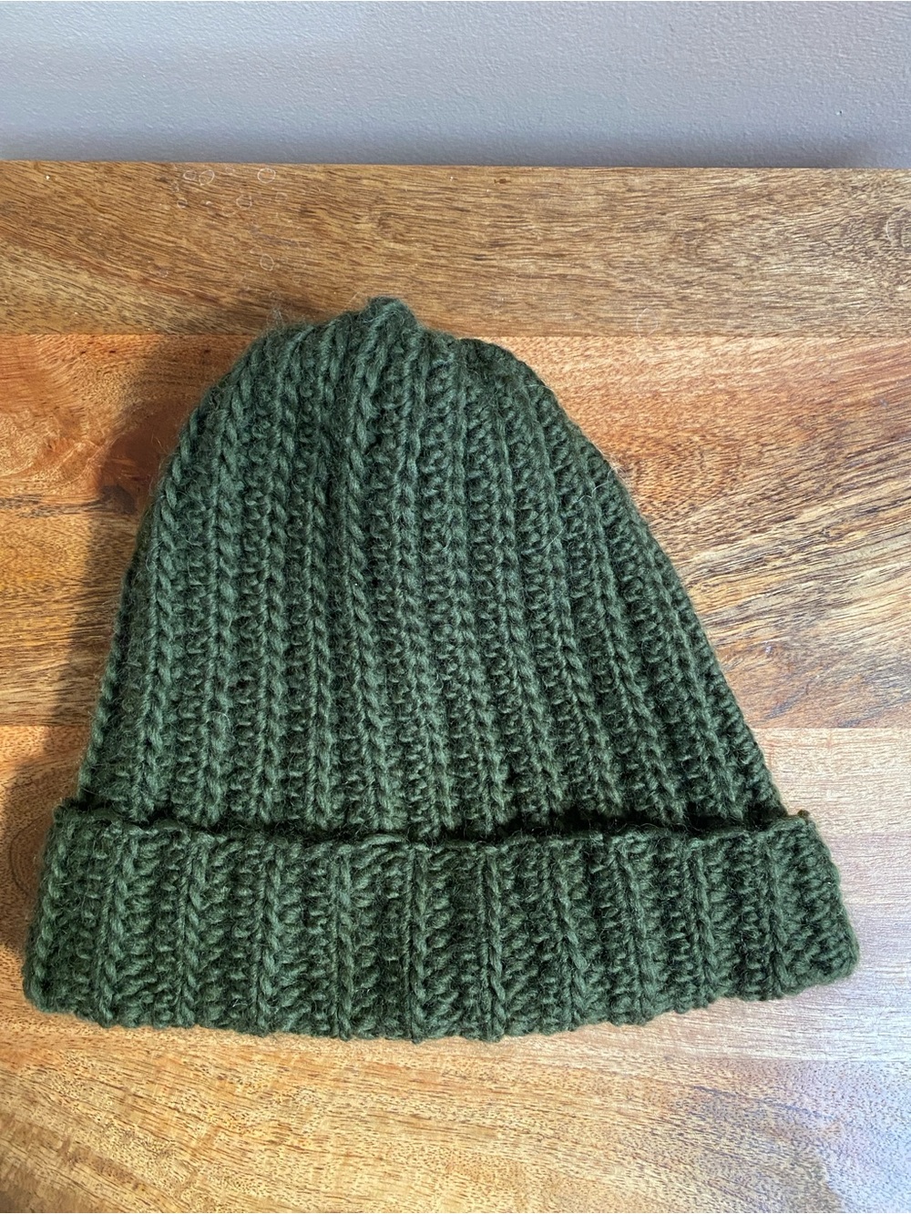 Handmade Olive Green Wool Knit Beanie Hat